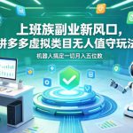 上班族副业新风口，拼多多虚拟类目无人值守玩法，机器人搞定一切月入五位数【揭秘】