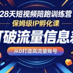 28天短视频陪跑训练营，保姆级IP孵化课，打破流量信息差，从0打造高流量账号