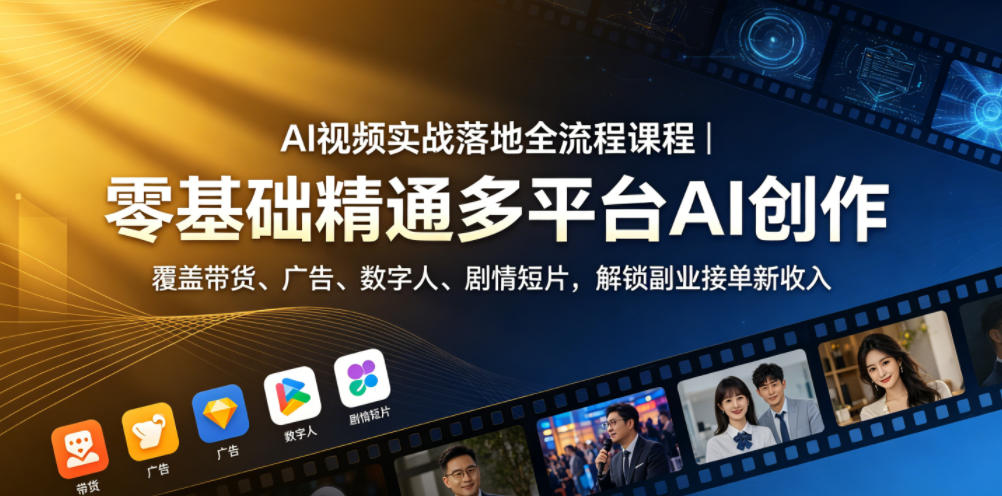 AI视频实战课程:零基础学会多平台创作,带货+广告+数字人+剧情短片,开启赚钱新途径 AI视频实战课程:零基础学会多平台创作,带货+广告+数字人+剧情短片,开启赚钱新途径