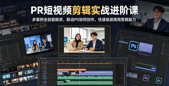 PR短视频剪辑实战进阶课:联动PS协同创作,快速掌握商用剪辑能力-鱼渣资源