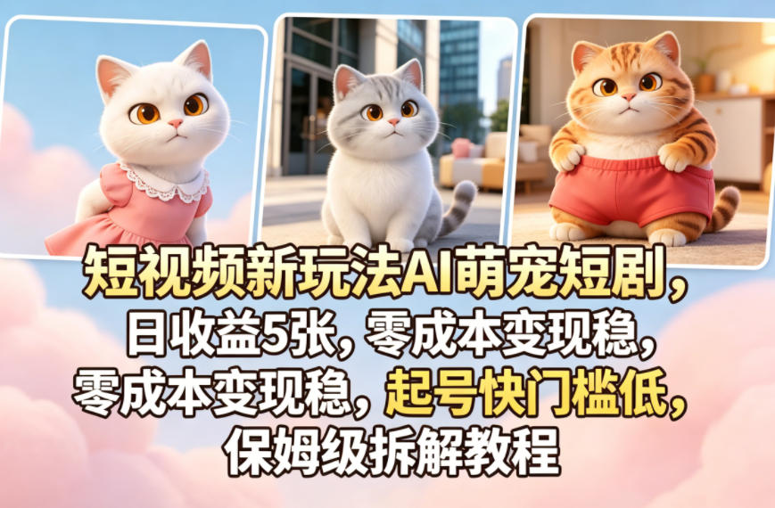 AI萌宠短视频零门槛创业，每日5单稳赚不赔+保姆级教程