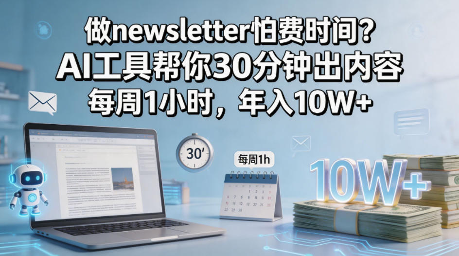 AI助力 Newsletter 制作，30分钟出内容，每周1小时轻松实现年入10W+
