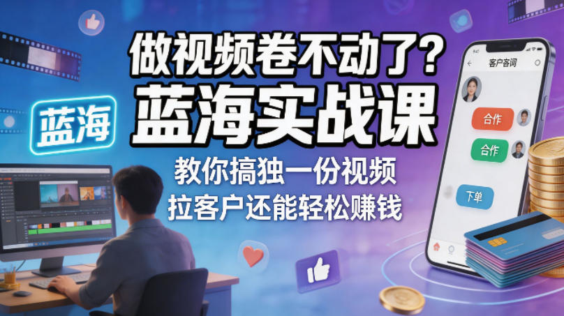 视频制作难？蓝海实战课助你轻松赚钱！