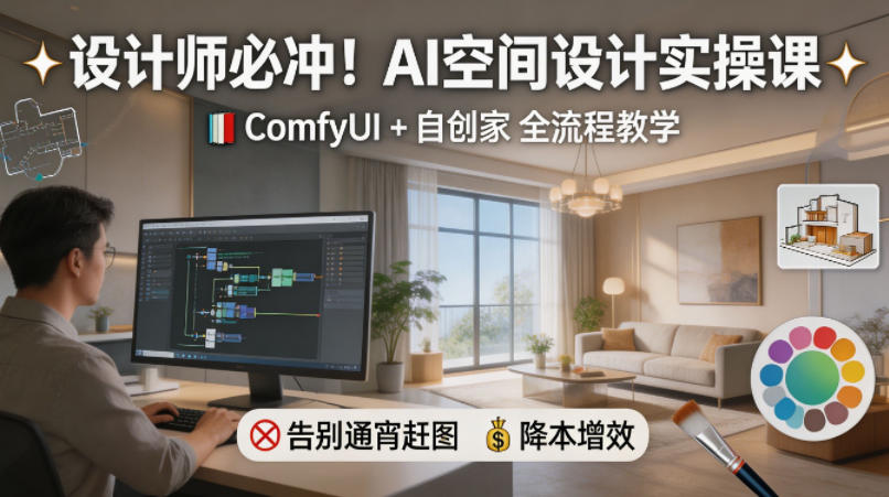 AI空间设计实操课：ComfyUI+自创家全教学，提升效率告别通宵