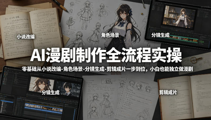 手把手教用AI工具，从零基础小说改编到分镜剪辑成片，小白也能独立做漫剧