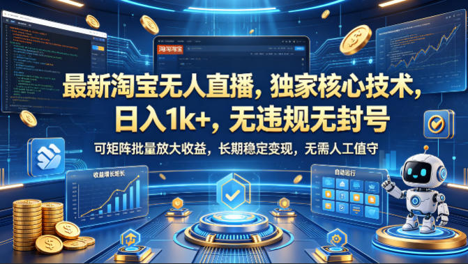 淘宝无人直播：日入1k+，矩阵批量放大，长期稳定无风险