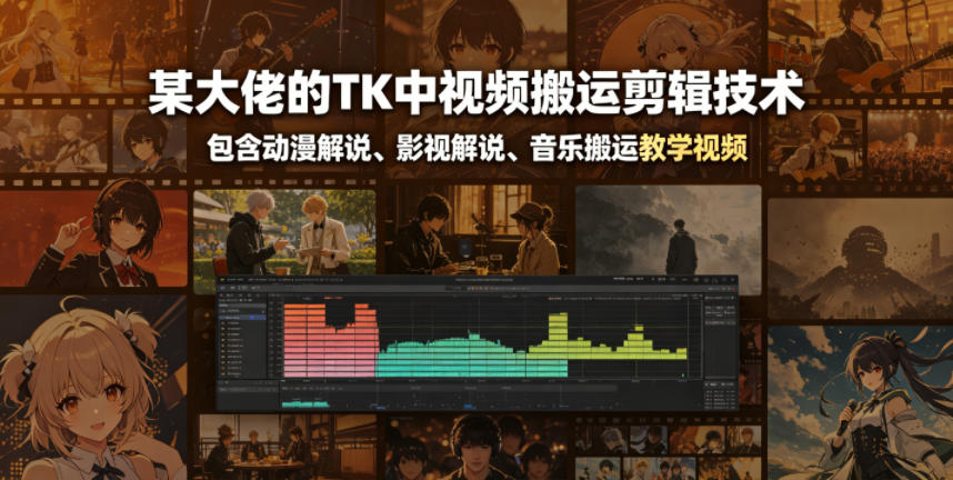 某大佬的TK中视频搬运剪辑技术,包含动漫解说、影视解说、音乐搬运教学视频-水滴知识网