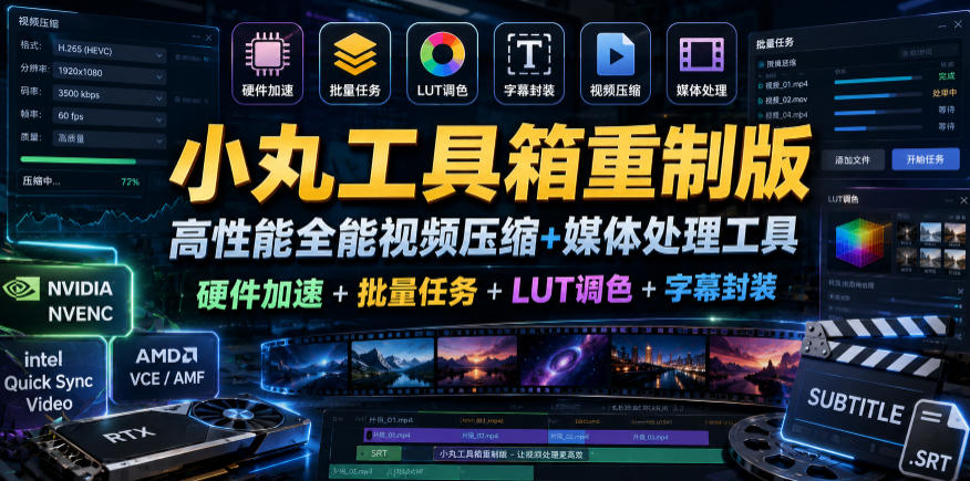 小丸工具箱重制版–高性能全能视频压缩+媒体处理工具|硬件加速+批量任务+LUT调色+字幕封装-水滴知识网