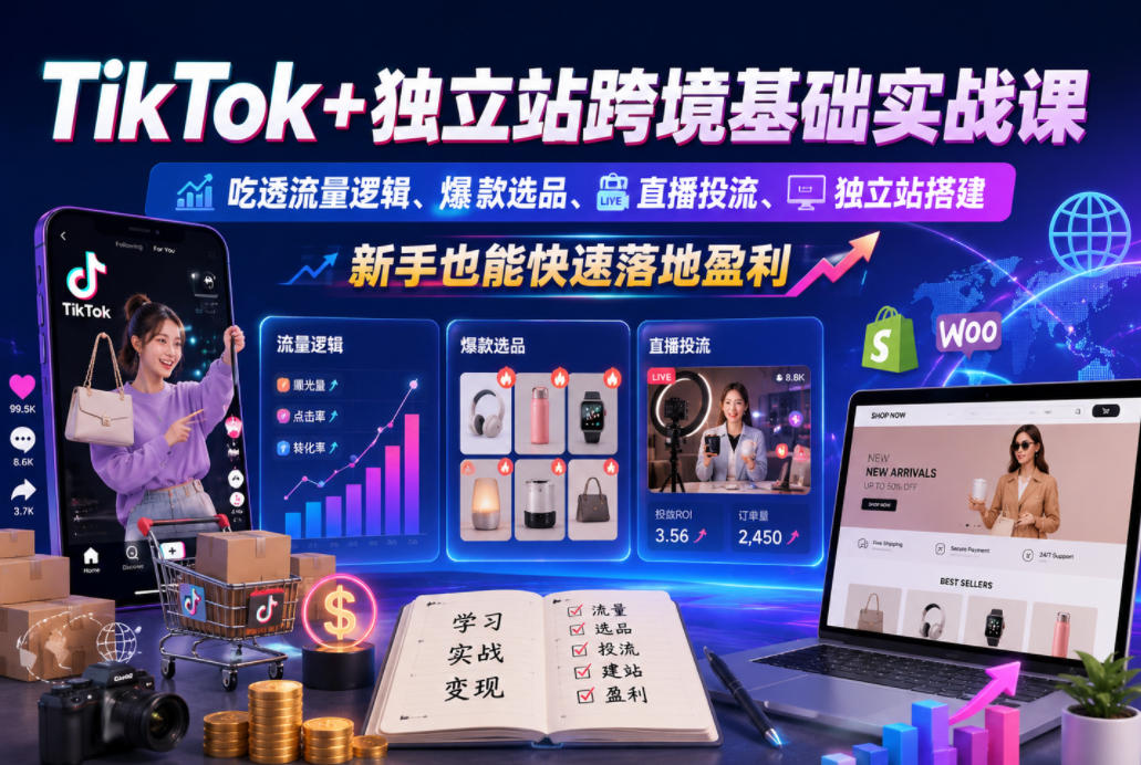 TikTok+独立站跨境实战：流量逻辑、爆款选品与搭建技巧-鱼渣资源