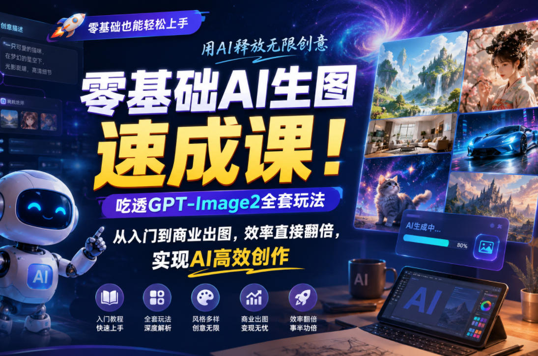 零基础AI生图速成课！吃透GPT-Image2全套玩法，从入门到商业出图，效率直接翻倍，实现AI高效创作-水滴知识网