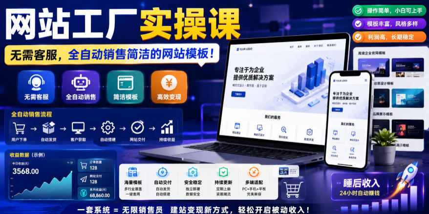 网站工厂实操课,无需客服,网站模板自动赚钱!【原创双语字幕】-水滴知识网