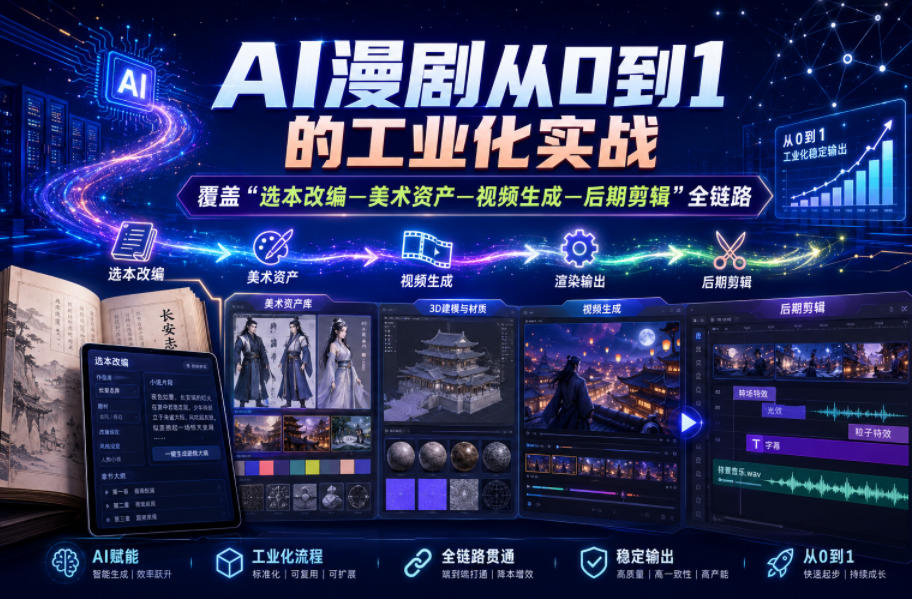 AI漫剧从0到1的工业化实战,覆盖“选本改编—美术资产—视频生成—后期剪辑”全链路(更新6月)-水滴知识网
