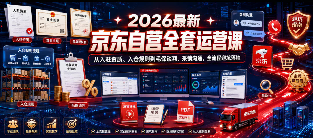 2026最新京东自营全套运营课,从入驻资质、入仓规则到毛保谈判、采销沟通,全流程避坑落地-水滴知识网