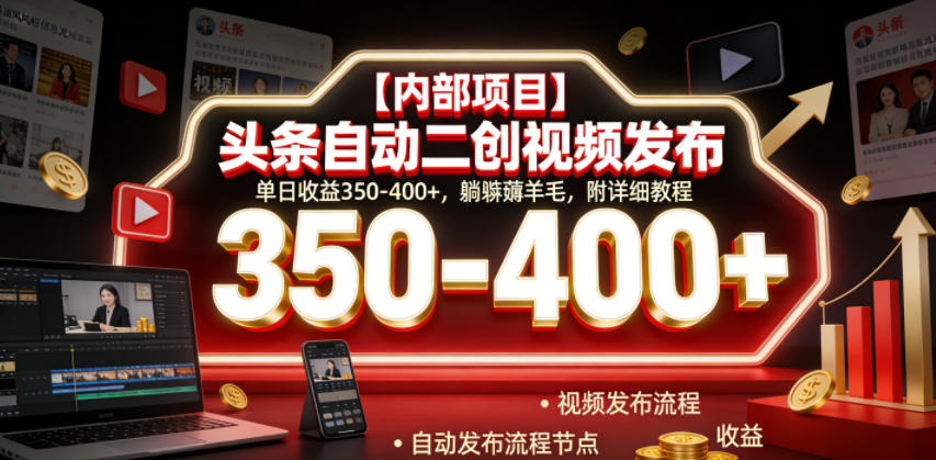 【内部项目】头条自动二创视频发布,单日收益350-400+,躺賺薅羊毛,附详细教程【揭秘】-球球资源网