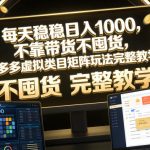每天稳稳日入1000，不靠带货不囤货，拼多多虚拟类目矩阵玩法完整教学【揭秘】