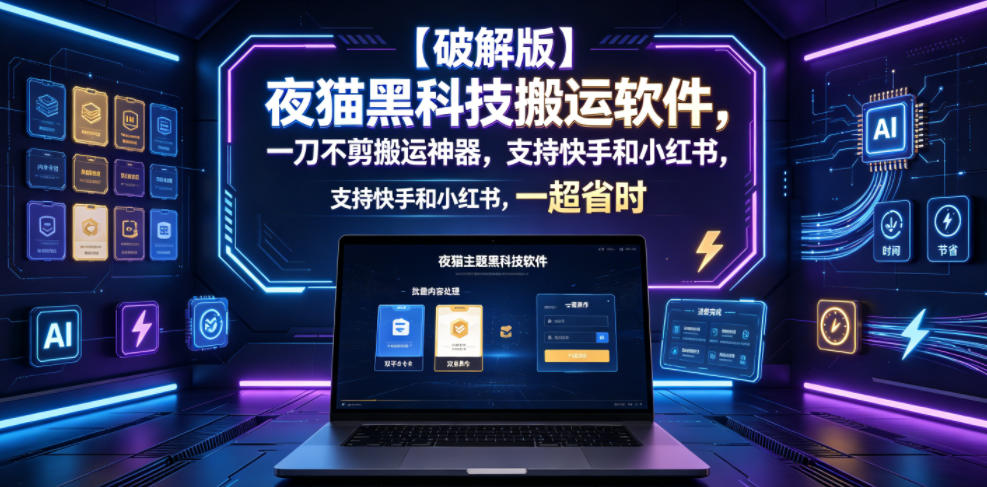 【破解版】夜猫黑科技搬运软件,一刀不剪搬运神器,支持快手和小红书,一键搬运超省时!-球球资源网