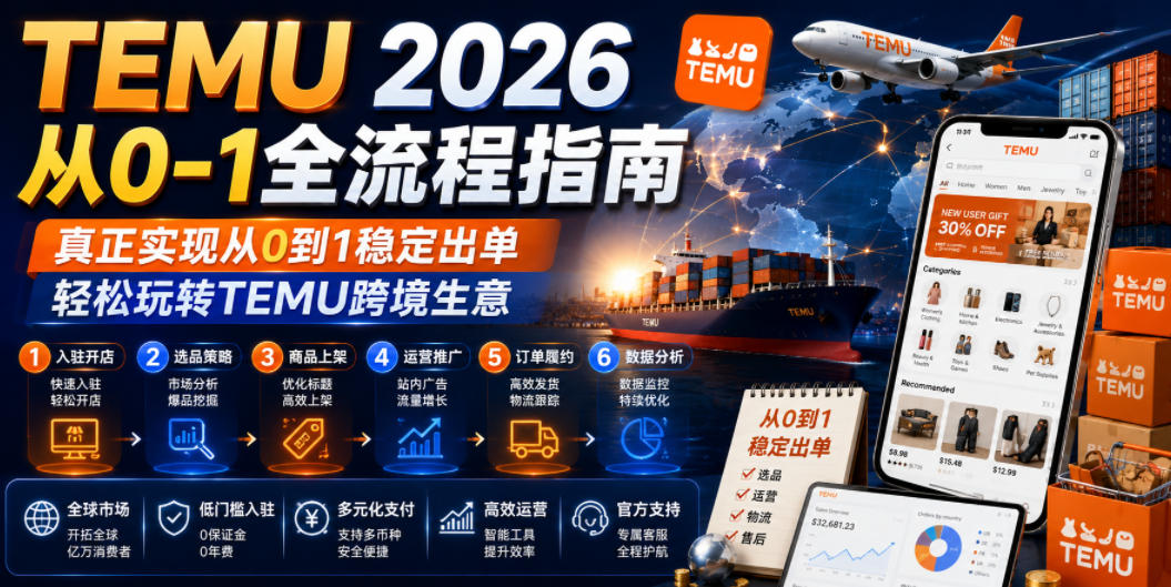 TEMU 2026从0-1全流程指南,真正实现从0到1稳定出单,轻松玩转TEMU跨境生意-水滴知识网