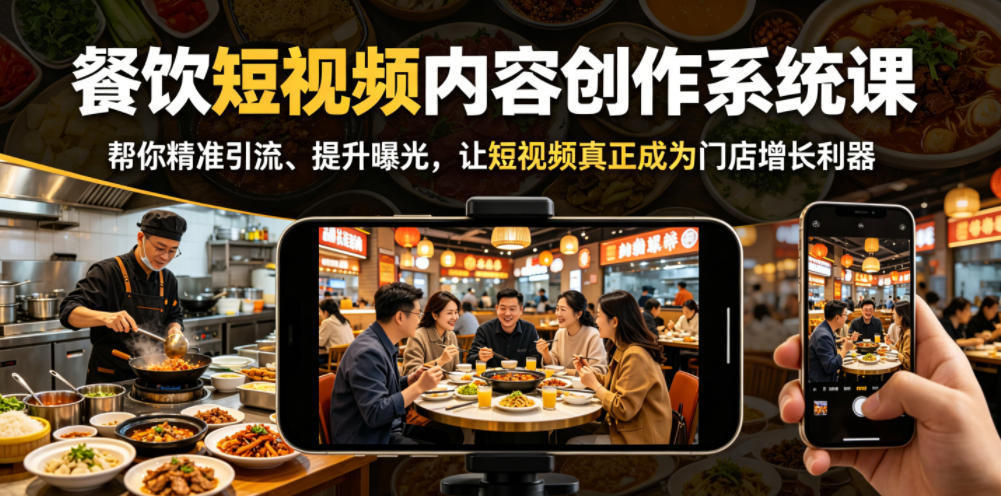 餐饮短视频内容创作系统课，帮你精准引流、提升曝光，让短视频真正成为门店增长利器-水滴知识网