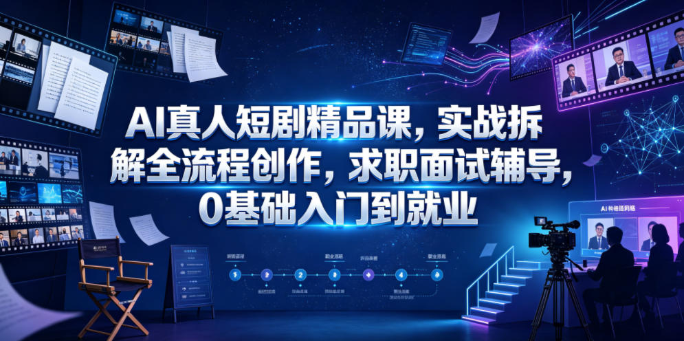 AI真人短剧精品课,实战拆解全流程创作,求职面试辅导,0基础入门到就业-水滴知识网
