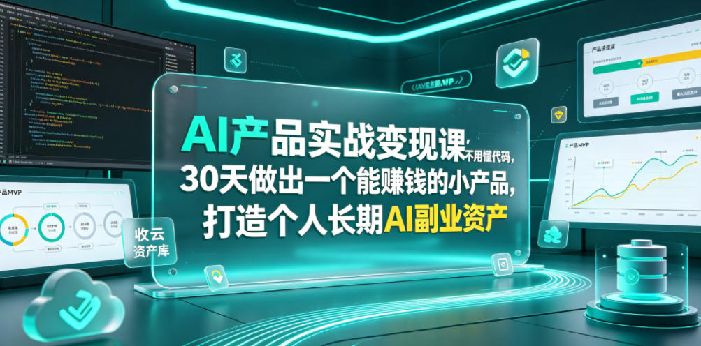 AI产品实战变现课，不用懂代码，30天做出一个能賺钱的小产品，打造个人长期AI副业资产-球球资源网