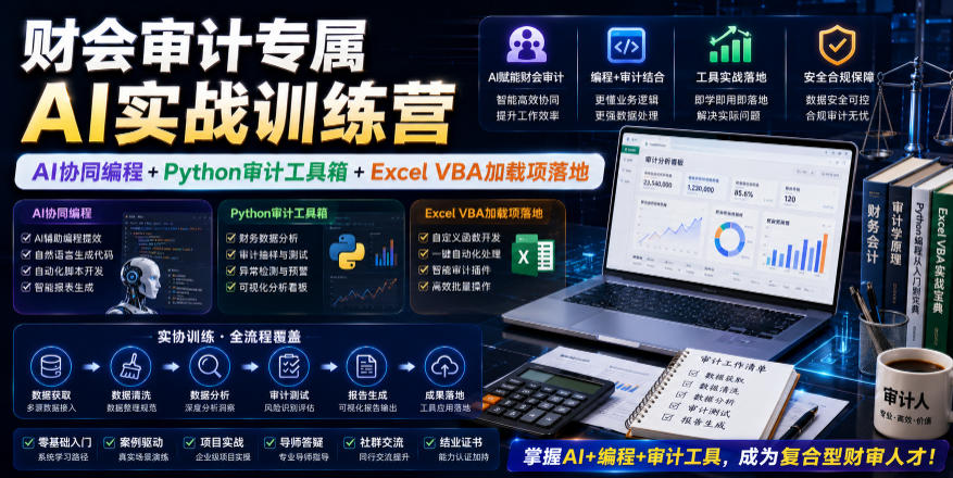财会审计专属AI实战训练营｜AI协同编程+Python审计工具箱+Excel VBA加载项落地-球球资源网