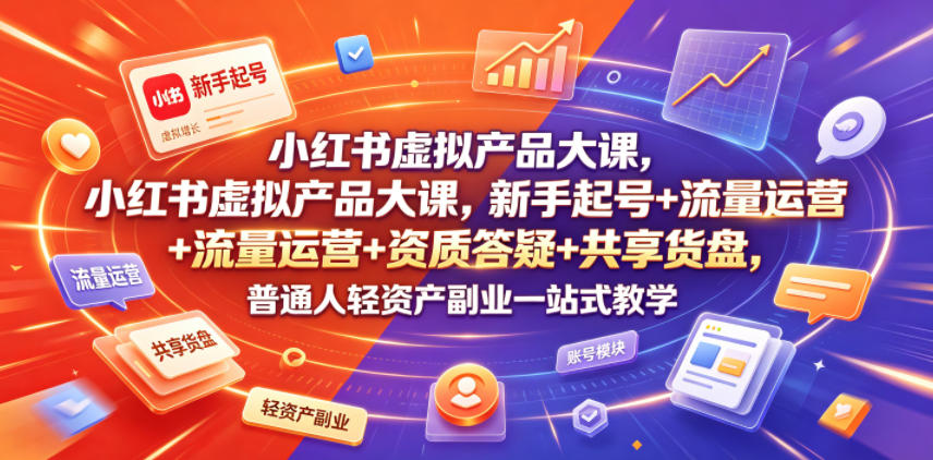 小红书虚拟产品大课，新手起号+流量运营+资质答疑+共享货盘，普通人轻资产副业一站式教学-水滴知识网