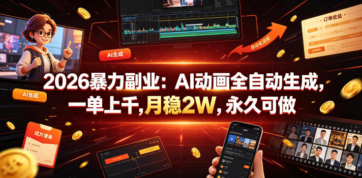 2026暴力副业：AI动画全自动生成，一单上千，月稳2W，永久可做【揭秘】-水滴知识网