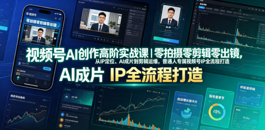 视频号AI创作高阶实战课｜零拍摄零剪辑零出镜，从IP定位、AI成片到剪辑运维，普通人专属视频号IP全流程打造-水滴知识网