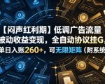 【闷声红利期】低调广告流量被动收益变现，全自动协议挂G，单日入账260+，可无限矩阵（附系统）【揭秘】