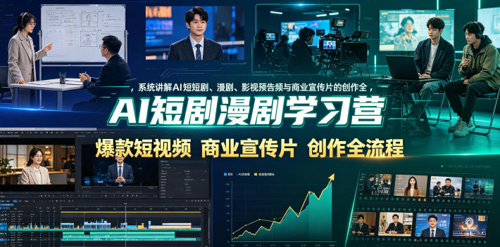 AI短剧漫剧学习营，系统讲解AI短剧、漫剧、影视预告片、爆款短视频与商业宣传片的创作全流程-水滴知识网