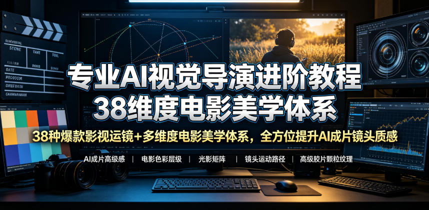 专业AI视觉导演进阶教程，38种爆款影视运镜+多维度电影美学体系，全方位提升AI成片高级感与镜头质感-水滴知识网