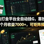 新版广告打金平台全自动挂G，靠独家玩法，一个月收益7000+，可矩阵操作【附全套脚本】【揭秘】