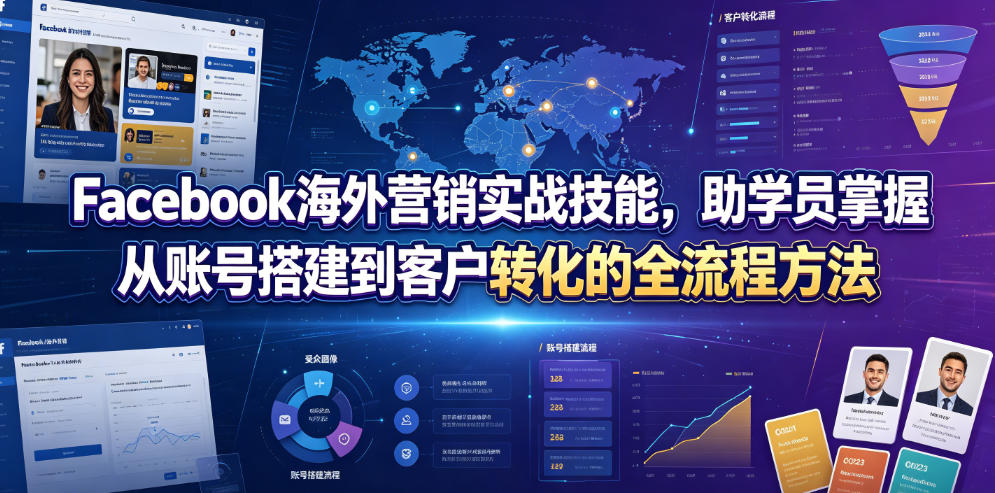 Facebook海外营销实战技能，助学员掌握从账号搭建到客户转化的全流程方法-水滴知识网