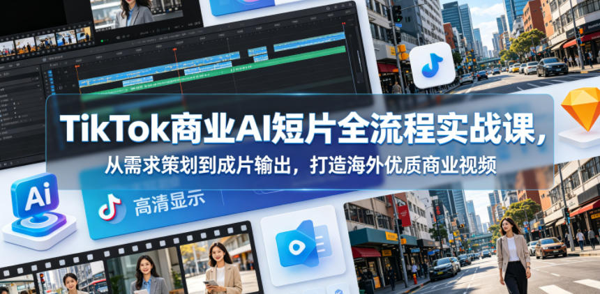 TikTok商业AI短片全流程实战课，从需求策划到成片输出，打造海外优质商业视频-木木学长网创分享