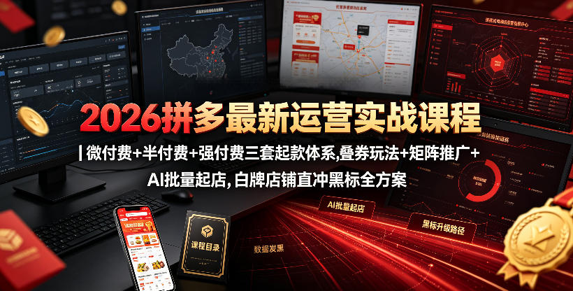 2026拼多多最新运营实战课程｜微付费+半付费+强付费三套起款体系，叠券玩法+矩阵推广+AI批量起店，白牌店铺直冲黑标全方案-球球资源网