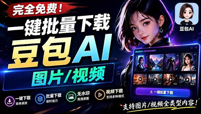 Github最新发布！一键批量下载豆包AI无水印图片/视频，简单易用，自动解析提示词-球球资源网