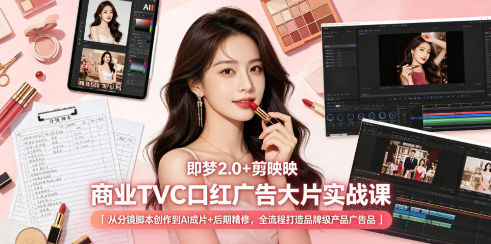 即梦2.0+剪映商业TVC口红广告大片实战课｜从分镜脚本创作到AI成片+后期精修，全流程打造品牌级产品广告-水滴知识网