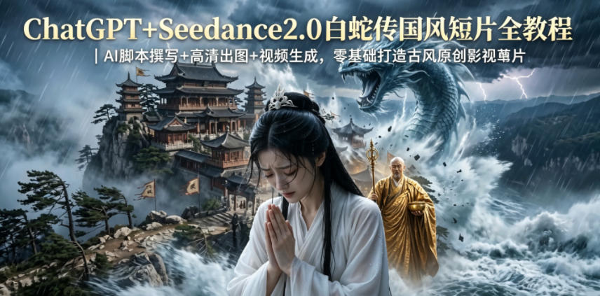 ChatGPT+Seedance2.0白蛇传国风短片全教程｜AI脚本撰写+高清出图+视频生成，零基础打造古风原创影视短片-水滴知识网