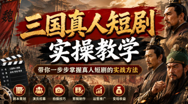 三国真人短剧实操教学,带你一步步掌握真人短剧的实战方法-球球资源网
