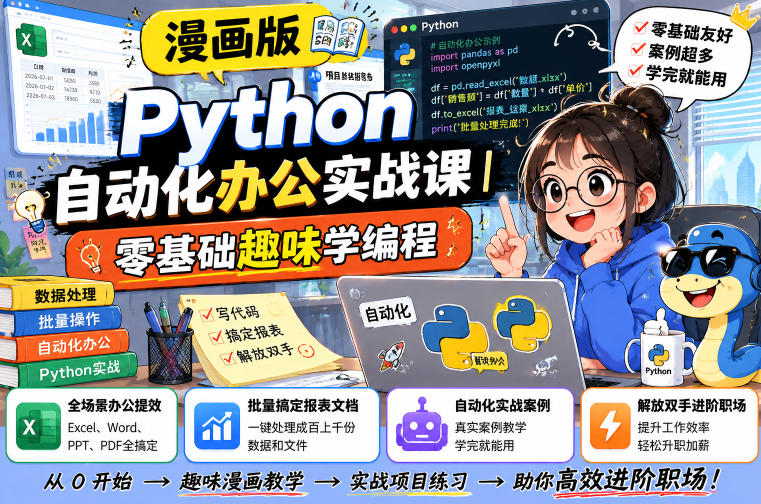 漫画版Python自动化办公实战课|零基础趣味学编程,全场景办公提效、批量搞定报表文档、解放双手进阶职场-球球资源网