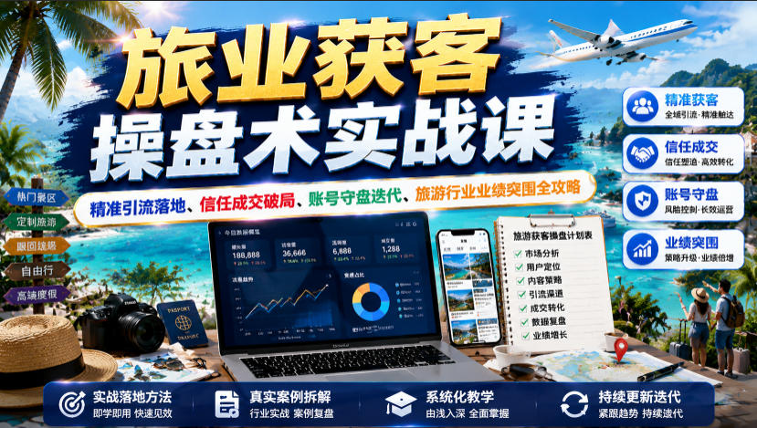 旅业获客操盘术实战课|精准引流落地、信任成交破局、账号守盘迭代、旅游行业业绩突围全攻略-球球资源网