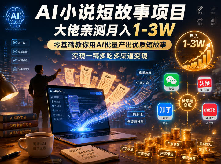 AI小说短故事项目，大佬亲测月入1-3W，零基础教你用AI批量产出优质短故事，实现一稿多吃多渠道变现（更新0710）-球球资源网
