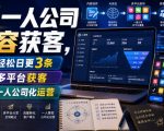 AI一人公司内容获客，轻松日更3条，多平台获客，一人公司化运营（更新）