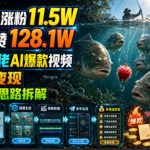 13条作品涨粉11.5W，轻松获赞128.1W，戏耍钓鱼佬AI爆款视频，多渠道变现，全套制作思路拆解
