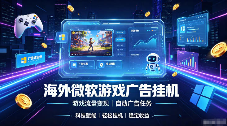 海外游戏广告自动挂G，轻资产海外副业风口，单设备稳定产出500+【揭秘】|2026副业赚钱项目成长社群_微雨副业网_网上赚钱教程