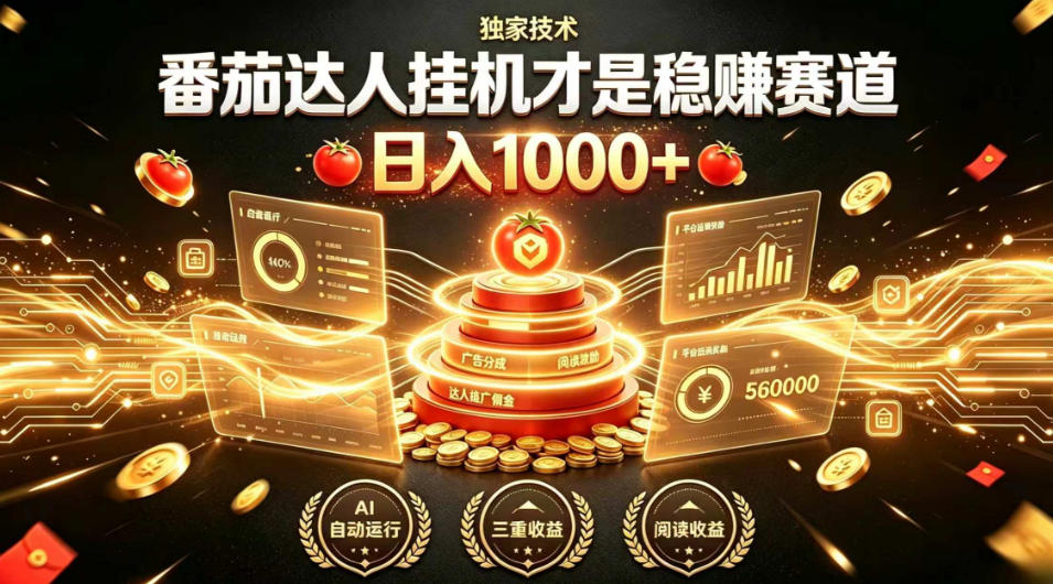 别再瞎找副业！番茄达人挂G才是稳賺赛道，日入1000+，全程傻瓜式操作，可矩阵放大【揭秘】|2026副业赚钱项目成长社群_微雨副业网_网上赚钱教程