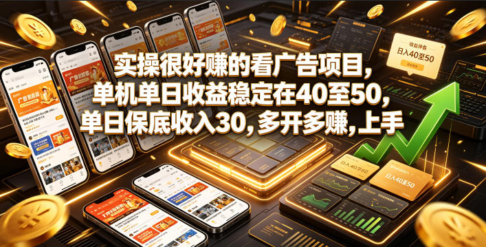 实操很好賺的看广告项目,单机单日收益稳定在40至50,单日保底收入30,多开多賺,上手就能变现【揭秘】-水滴知识网