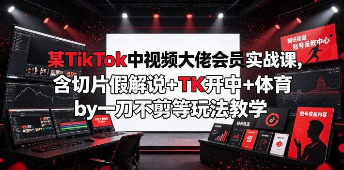 某TikTok中视频大佬会员实战课,含切片假解说+TK开中+体育by一刀不剪等玩法教学-水滴知识网