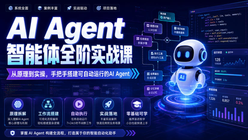 AI Agent智能体全阶实战课,从原理到实操,手把手搭建可自动运行的AI Agent(更新)