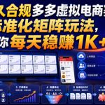 长久合规多多虚拟电商赛道，标准化矩阵玩法，让你每天稳賺1K+【揭秘】